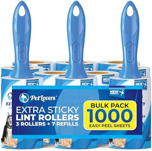 PetLovers Extra Sticky Lint Roller Mega Value Set for Pet Hair Removal, Dog and Cat Lint Remover (1 Pack Reusable)