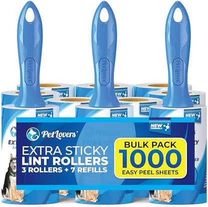 PetLovers Extra Sticky Lint Roller Mega Value Set for Pet Hair Removal, Dog and Cat Lint Remover (1 Pack Reusable)