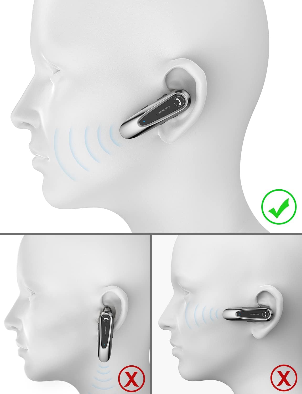 Bluetooth Earpiece Link Dream Wireless CVC8.0 Headset for Cell Phone Dual Mic Noise Canceling Handsfree Phone Earpiece w/Mute 20Hrs Talk Time 180 Days Standby for iPhone Android Home Office Driving