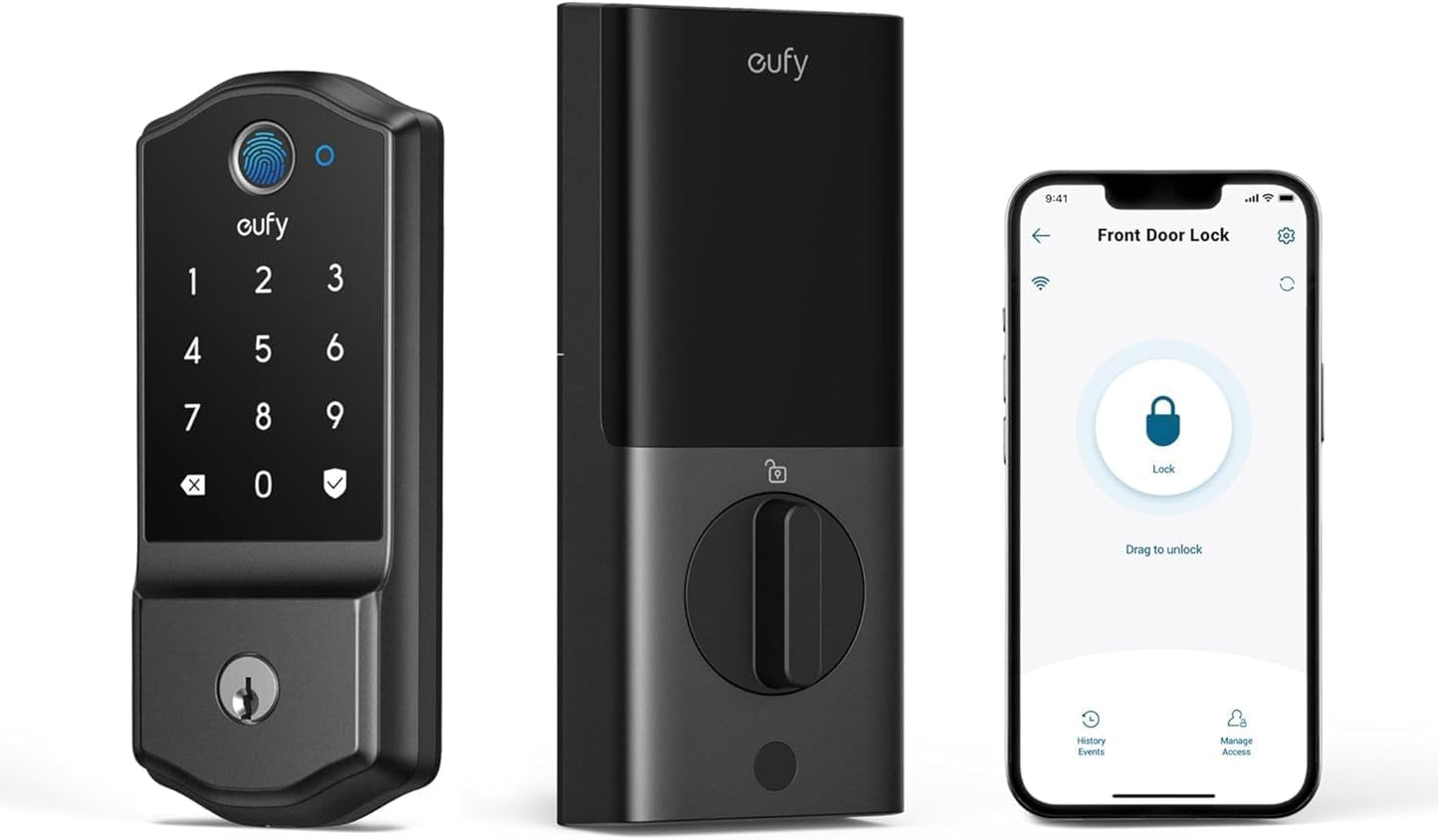 eufy Security Retro-Style Smart Lock C220, Fingerprint Keyless Entry Door Lock, Built-in Wi-Fi, App Remote Control, Front Door Smart Lock Deadbolt, 8Months Battery, Reliable Power, IP53 Waterproof
