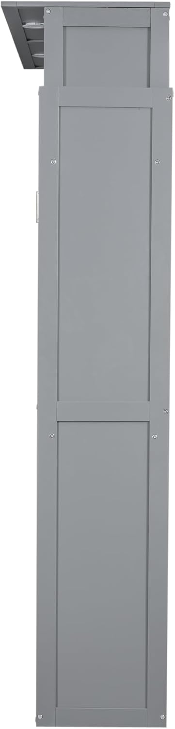 Merax Queen Size Murphy Bed with 2 Five-Layer Cabinet, Wall Bed with Shelves and Lights, Foldable Platform Bed Folded into Cabinet for Guest Room, Home and Office (Gray)