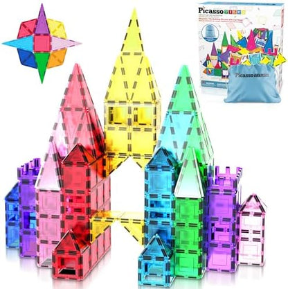 PicassoTiles 100 Piece Set 100pcs Magnet Building Tiles Clear Magnetic 3D Building Blocks Construction Playboards, Creativity beyond Imagination, Inspirational, Recreational, Educational Conventional