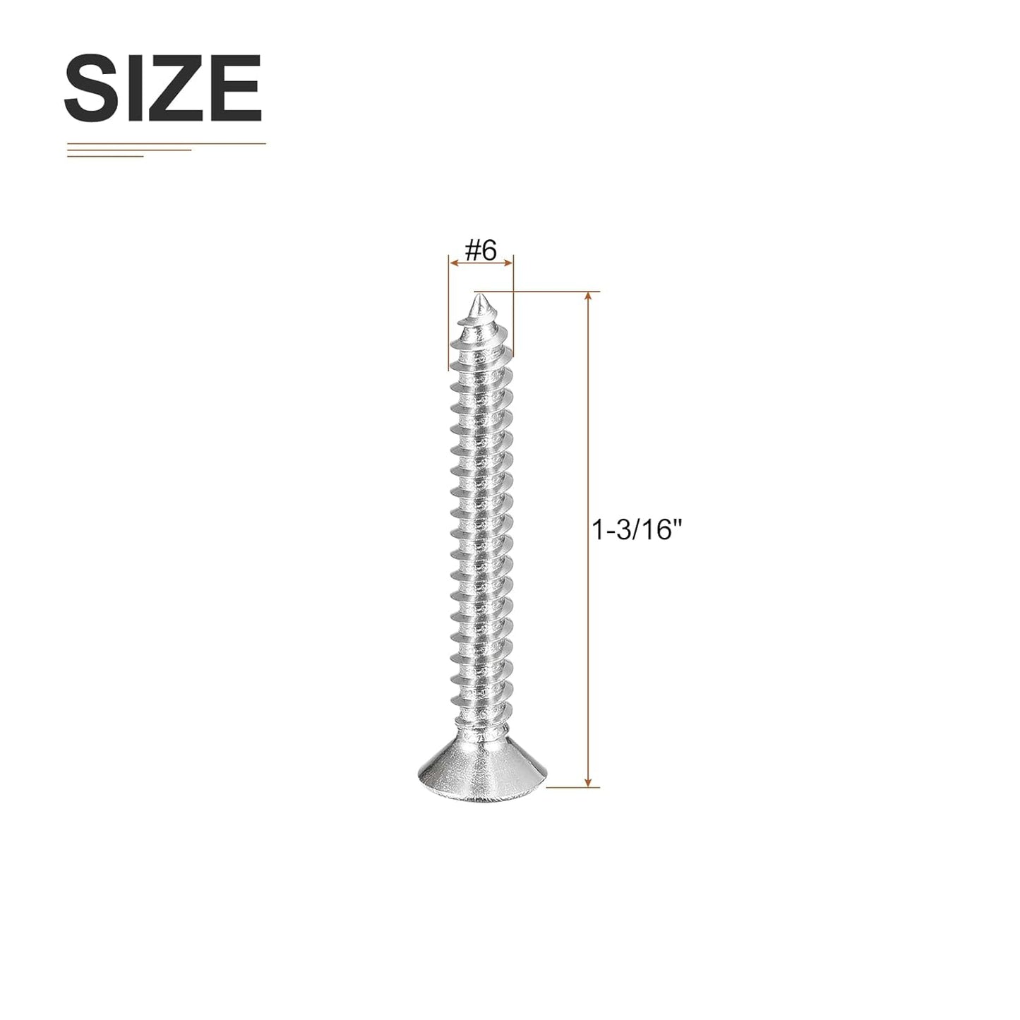 DTGN 100Pcs #6x1/2 Flat Head Wood Screws, 304 Stainless Steel Phillips Self Tapping Screws - Good for Woodworking, Furniture - Silver