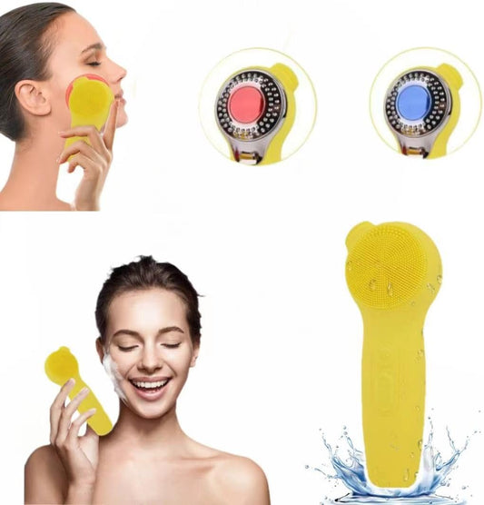 Ancaedhy 3 in 1 Facial Cleansing Brush, 5 Levels Deep Cleansing, Electric Face Scrubber for Men and Women, USB Rechargeable, IPX7 Waterproof, Yellow Silicone Face and Nose Scrubber