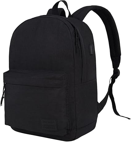 SUPACOOL Casual Laptop Backpack with USB Charging Port for Men and Women, School Bookbag for College, Lightweight Pack Back(Dark Black)