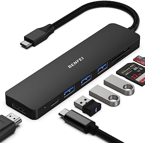 BENFEI USB C HUB 7in1, USB C HUB Multiport Adapter with USB-C to HDMI, USB-C to SD/TF Card Reader/3*USB 3.0/100W Power Delivery, Compatible with iPhone 15 Pro/Max, MacBook, iPad Pro, iMac, S23, XPS17