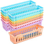 Domensi 24 Pcs Slim Plastic Storage Baskets 10.25 x 3.25 x 2.5 Inches Storage Bins White Drawer Organizer Trays Pencil Holder for Desk Pen Baskets Tray Classroom Garage Containers Supplies (White)