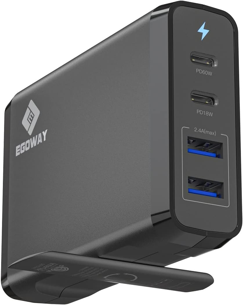 4-Port USB Charger, EGOWAY 90W Wall Charger, 60W & 18W Dual USB C Wall Charger and Dual USB A Ports 12W, Multi USB C Charger for MacBook, Phone and More