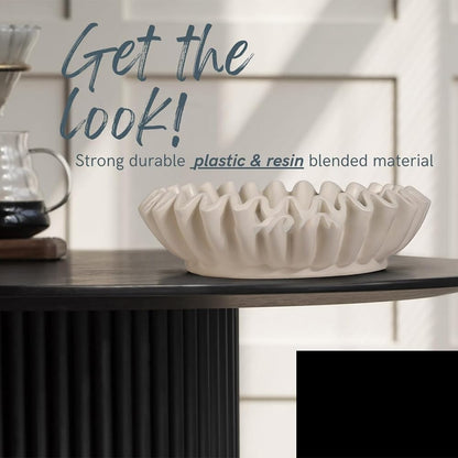 Fluted Ruffle Decorative Bowl | Resin Decorative Bowl | Home Decor Accent Bowl | Coffee Table Bowl | Small Centerpiece Bowl
