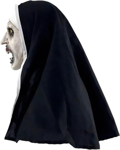 The Nun Mask, Halloween Nun Full Head Latex Mask, Cross Necklace and Claw Gloves for Women Adults for Cosplay Halloween