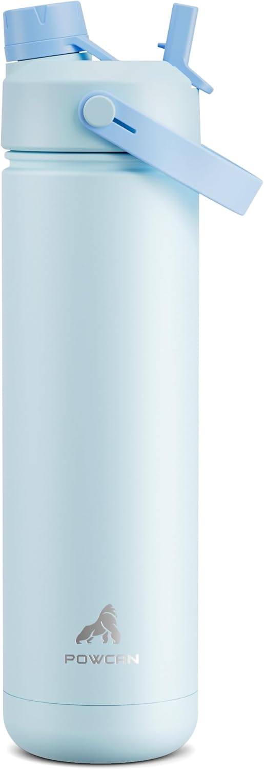 POWCAN 26 oz Insulated Water Bottle with 2-in-1 Straw and Spout Lid, Keep Cold 24H, Leak-Proof, Fits in Car Cup Holder, Stainless Steel Water Bottle for Sports, Travel, and School (Cotton Candy)