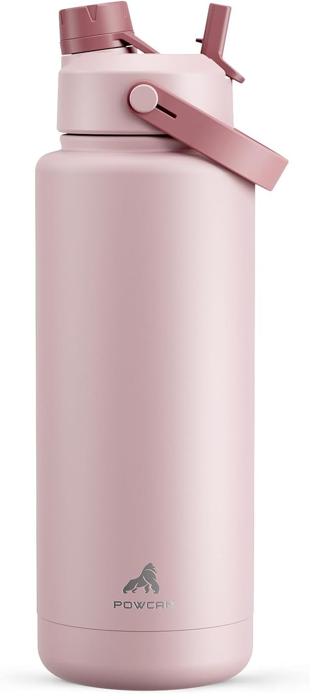 POWCAN 26 oz Insulated Water Bottle with 2-in-1 Straw and Spout Lid, Keep Cold 24H, Leak-Proof, Fits in Car Cup Holder, Stainless Steel Water Bottle for Sports, Travel, and School (Cotton Candy)