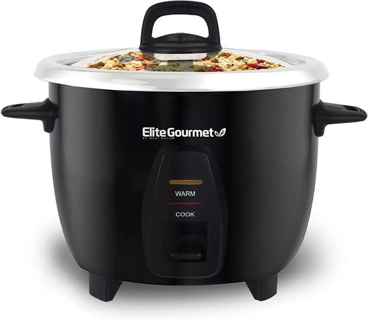 Elite Gourmet Maxi-Matic Electric Rice Cooker with Stainless Steel Inner Pot Makes Soups, Stews, Porridge's, Grains and Cereals, 10 cups cooked (5 Cups uncooked), Black, ERC-2010B
