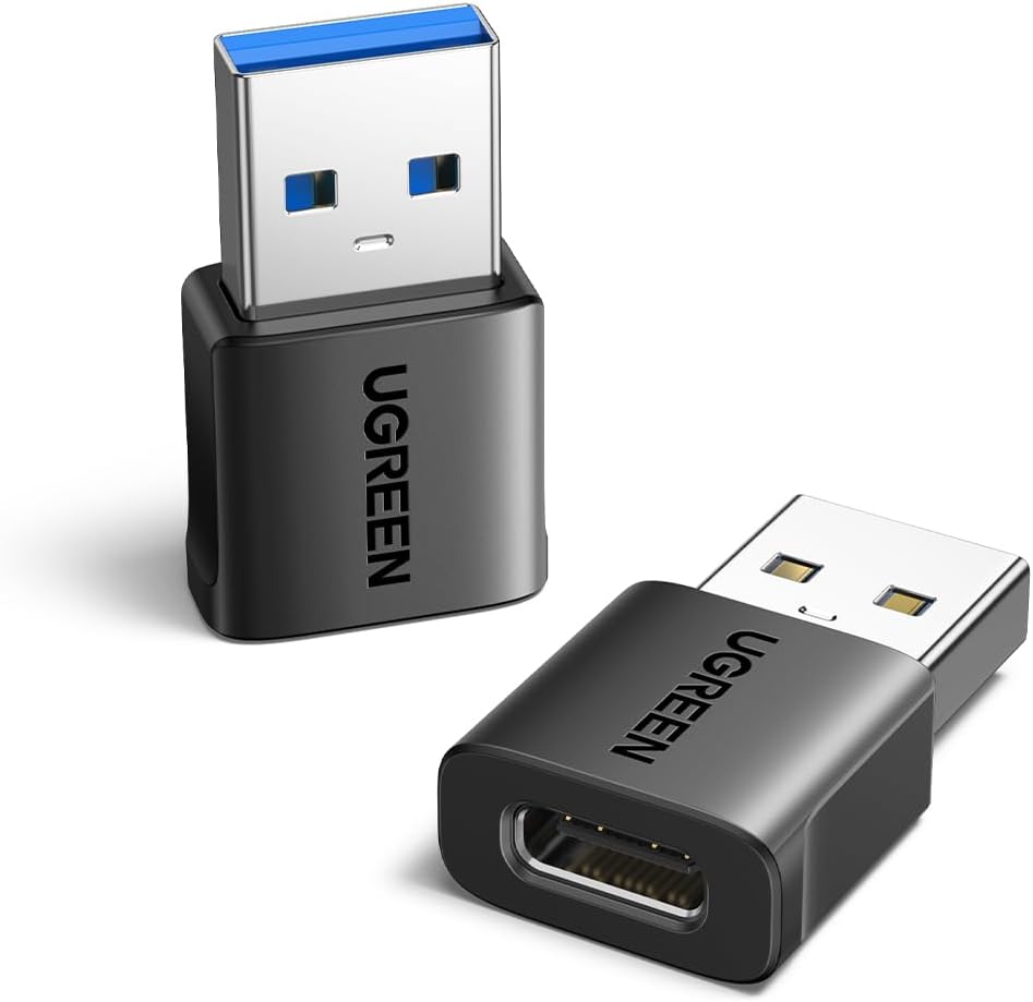 UGREEN USB to USB C Adapter 2 Pack, 10Gbps USB C Female to USB Male Adapter Type C Car Charger Converter for iPhone 15 Pro Max, Galaxy S24 S23, Pad Air Mini, Car Play, Black