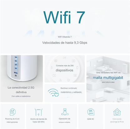 TP-Link Deco BE11000 Tri-Band WiFi 7 Mesh (Deco BE65 Pro) - 11 Gbps, 6 GHz/5 GHz/2.4 GHz Bands, 5 Gbps Ports, MLO, 320 MHz Channels, HomeShield, Universal Compatibility - 2-Pack