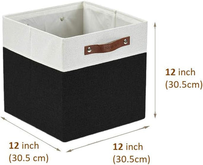 DECOMOMO Fabric Cube Storage Bin - Storage Baskets for Shelves, Kallax (Grey & White, 13 inch Cube) - 4 Pack