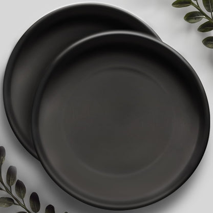 Heavy Duty Ceramic Black Plant Saucer - with Silicone Feet for Added Surface Protection - Scratch-Resistant Plant Drip Trays for Pots 8.3" at the Base or Less, Plant Plate, 7-8 Inch Plant Saucer