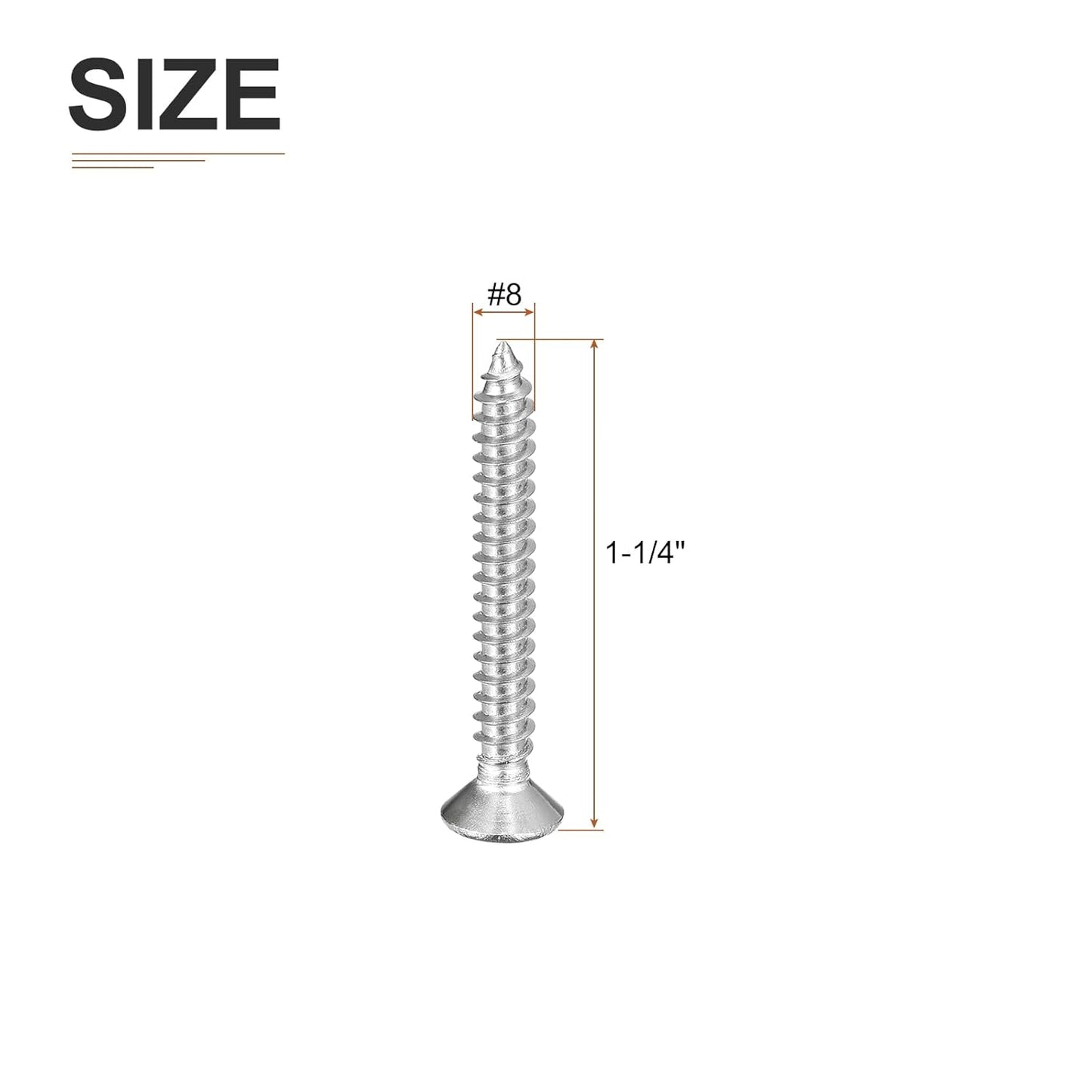 DTGN 100Pcs #8x1 Flat Head Wood Screws, 304 Stainless Steel Phillips Self Tapping Screws - Good for Woodworking, Furniture - Silver