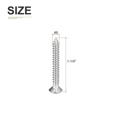 DTGN 100Pcs #8x1 Flat Head Wood Screws, 304 Stainless Steel Phillips Self Tapping Screws - Good for Woodworking, Furniture - Silver