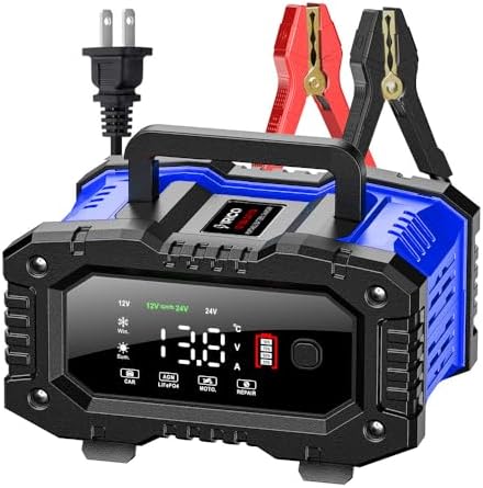 IRICO Multi-Stage Smart Battery Charger for Lithium-ion, LifePo4, AGM, Gel, SLA, Wet, EFB, Deep Cycle Batteries, with Repair Feature. Charge at 12V, 10A or 24V, 5A (12V 10A)