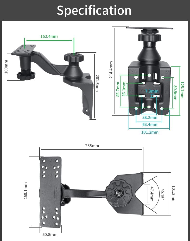 Strg Kayak Fish Finder Mount, 8.74" Long Arm Aluminum Fish Finder Swing Mount Boat Marine Electronics Mounts Compatible with Garmin Lowrance Humminbird and More Fish Finders