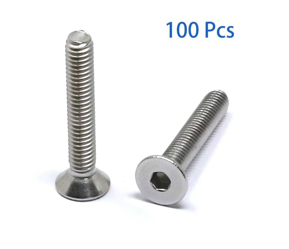 iexcell 5 Pcs M8 x 80mm Thread Pitch 1.25 mm Stainless Steel 304 Hex Socket Flat Head Cap Screws Bolts Kit