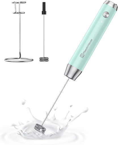 Maestri House Rechargeable Milk Frother, Handheld Electric Foam Maker Waterproof Detachable Stainless Steel Whisk Drink Mixer Foamer with Stand,LunaFro