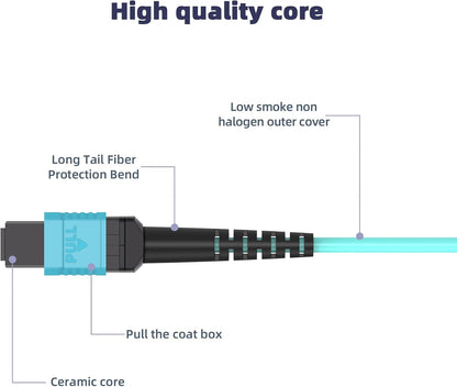 Jeirdus MPO-MPO Patch Cord, OM3 Multimode Fiber, 8-core Fiber for QSFP+ Transceivers, 30-Meter(100ft) 8 Strands