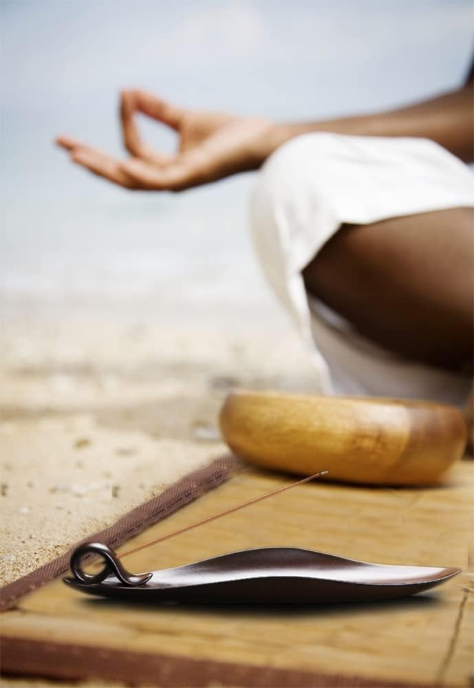 Moylor 9" Ceramic Leaf Incense Stick Holder – 3-Hole Ash Catcher for Yoga, Meditation, Home & Office, Elegant Brown Decor - PuriLite