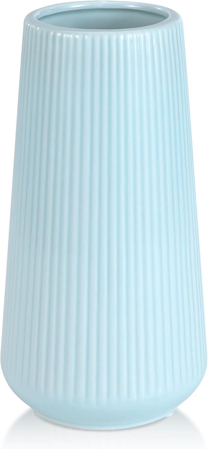 White Ceramic Vase, GUKJOB Small Cute Flower Vase for Pampas Grass, Home, Living Room, Dining Table, Farmhouse, Office Decor, Bedroom, Table, and Kitchen Shelf (White)