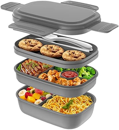 Bento Box Adult - 3 Layers Stackable Lunch Containers for Adults & Kids, 72oz Large Salad Containers for Lunch with Utensil Sauce Dressing Containers for Dining Out,Work,Pink
