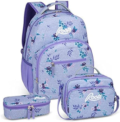 Roots Athletic 3-in-1 Matching Water Resistant Teen Backpack and Lunch Bag Set with Bonus Pencil Case - Made from 100% Recycled Fabrics - 34 litres, Blue Black Navy Camo, XL