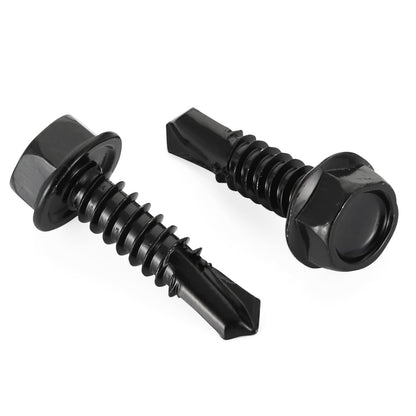 #10 x 1 Hex Washer Head Self Tapping Drilling Screws Black Oxidized, 410 Stainless Steel, 100 PCS
