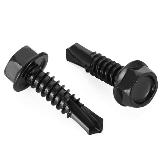 #10 x 1 Hex Washer Head Self Tapping Drilling Screws Black Oxidized, 410 Stainless Steel, 100 PCS