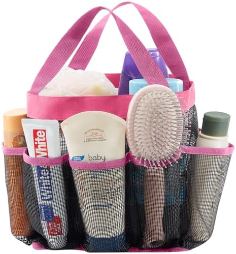 Lifewit Mesh Shower Caddy Freestanding Portable Shower Tote Bag for College Dorm, Bathroom, Gym, Travel, Quick Dry Hanging Shower Organizer with 7 Storage Pockets for Toiletry Essentials, Medium,Black