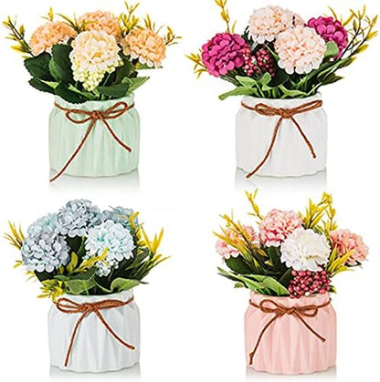 BLOSMON White Fake Flowers with Vase: Small Coffee Table Decor Bathroom Hydrangea Faux Flowers in Vase Office Desk Shelf Home Living Room Bedroom Vanity nightstand Decorations Floral Arrangement