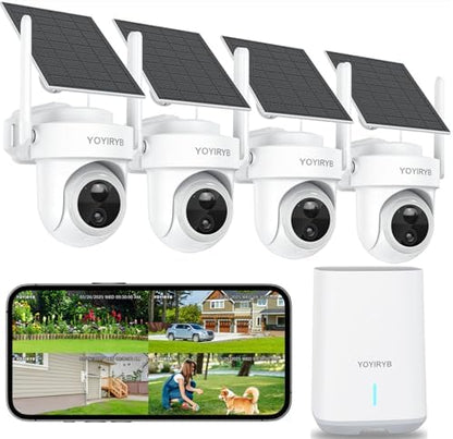 Security Cameras Wireless Outdoor, No Subscription, [2025 New] 4K Home Security Camera System for Camera Surveillance, Flexible Solar Panel, 360° Tracking & Color Night Vision, 2.4&5G WiFi, Easy Setup