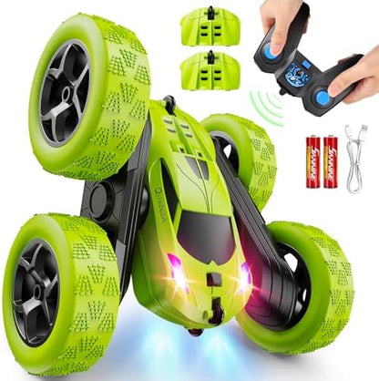 QUNREDA Remote Control Car for Kids Ages 6+, RC Cars Stunt Car Toy 4WD Double Sided 360° Rotating Remote Control with Headlights, Birthday Xmas Gifts for Boys 6 7 8 9 10 11 12 1-Blue