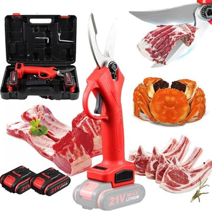 Electric Kitchen Shears with 2X 21V Batteries, Cordless Poultry Scissors for Chicken Fish Meat, Multi-Function Bone Cutter with Safety Lock, Red