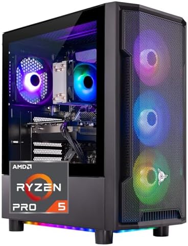 Skytech Shadow Gaming PC Desktop, Ryzen 5 5600 3.5 Ghz (4.4GHz Turbo Boost), AMD RX 6600 8GB GDDR6, 1TB SSD, 16GB DDR4 RAM 3200, 650W Gold PSU, Wi-Fi, Win 11 Home