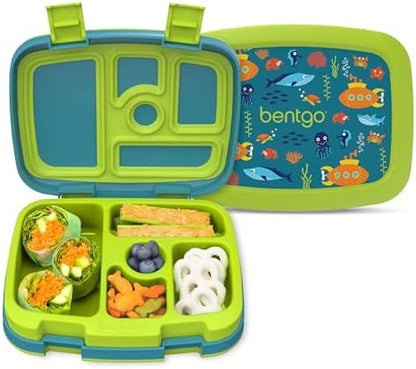 Bentgo Kids Prints Leak-Proof, 5-Compartment Bento-Style Kids Lunch Box - Ideal Portion Sizes for Ages 3-7, Durable, Drop-Proof, Dishwasher Safe, & Made with BPA-Free Materials (Green Rainbow)
