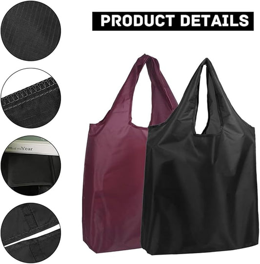 2 Pack Reusable Shopping Bags Foldable Grocery Shopping Tote Bag Eco-Friendly Washable Lightweight Folding into Attached Pouch for Daily Shopping Loading 2 Colors (Black+Wine Red)