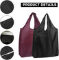2 Pack Reusable Shopping Bags Foldable Grocery Shopping Tote Bag Eco-Friendly Washable Lightweight Folding into Attached Pouch for Daily Shopping Loading 2 Colors (Black+Wine Red)