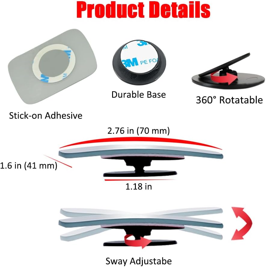 Ampper Blind Spot Mirror, 2" Round HD Glass Frameless Convex Rear View Mirror, Pack of 2