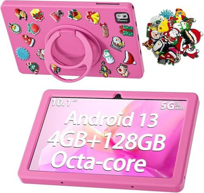 SGIN 10.1 Inch Tablet, 4GB RAM 128GB ROM, Android 13 Tablets, Octa-Core 2.0Ghz Processor, 1280 * 800 IPS Screen, 2MP+8MP Camera, 6000mAh, WiFi, Bluetooth 5.0 (Pink)