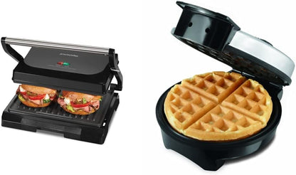 Proctor Silex 4 Serving Panini Press, Sandwich Maker and Compact Indoor Grill, Upright Storage, Easy Clean Nonstick Grids, Black (25440PS)
