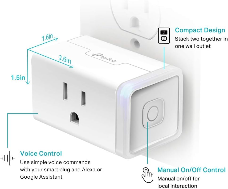 Kasa Smart Plug Mini by TP-Link (HS103P2) - Smart Home WiFi Outlet Works with Alexa, Echo and Google Home, No Hub Required, Remote Control, 2.4GHz WiFi Required, 15 Amp, UL Certified, 2-Pack, White