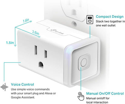 Kasa Smart Plug Mini by TP-Link (HS103P2) - Smart Home WiFi Outlet Works with Alexa, Echo and Google Home, No Hub Required, Remote Control, 2.4GHz WiFi Required, 15 Amp, UL Certified, 2-Pack, White