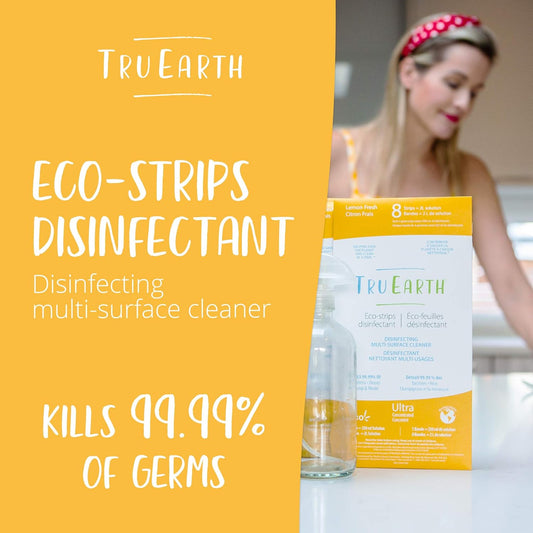 Tru Earth Multi-Surface Cleaner Eco-Strips | Plastic Jug-Free & Easy to Use | 8 Strips, Lemon Fresh