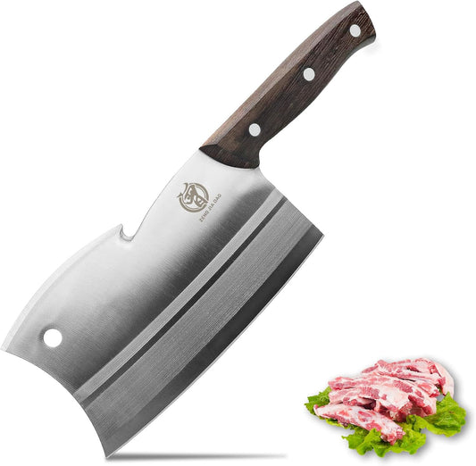ZENG JIA DAO Meat Cleaver Knife, Dual Edges Butcher Knife Multi-Purpose Kitchen Chopping Knife for Meat Cutting Chinese Chefs Knife with Ergonomic Pearwood Handle with Gift Box